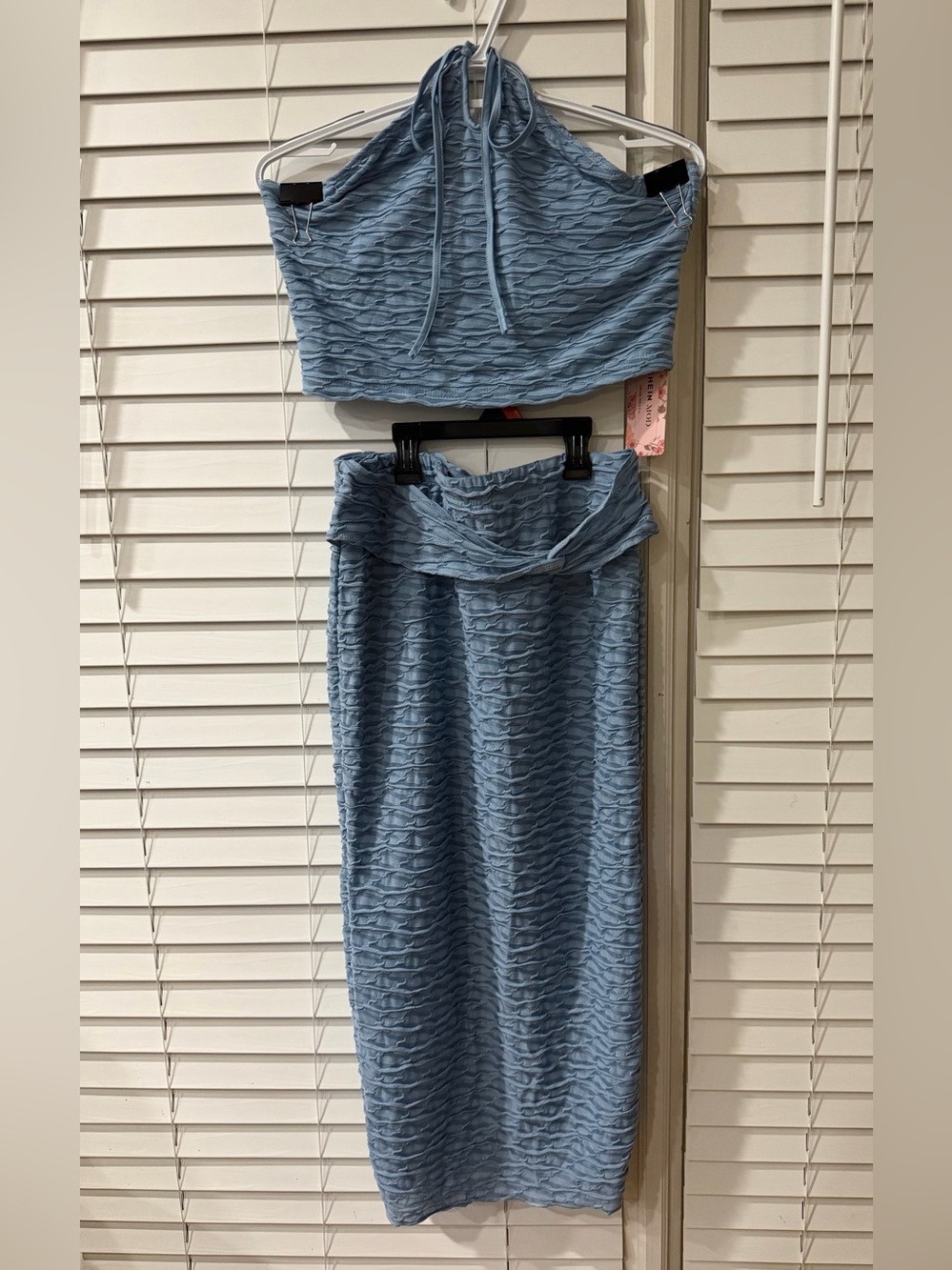 SHEIN Light Blue Textured Maxi Skirt Set 🩵 Size Large 🩵 Super Cute! 💯